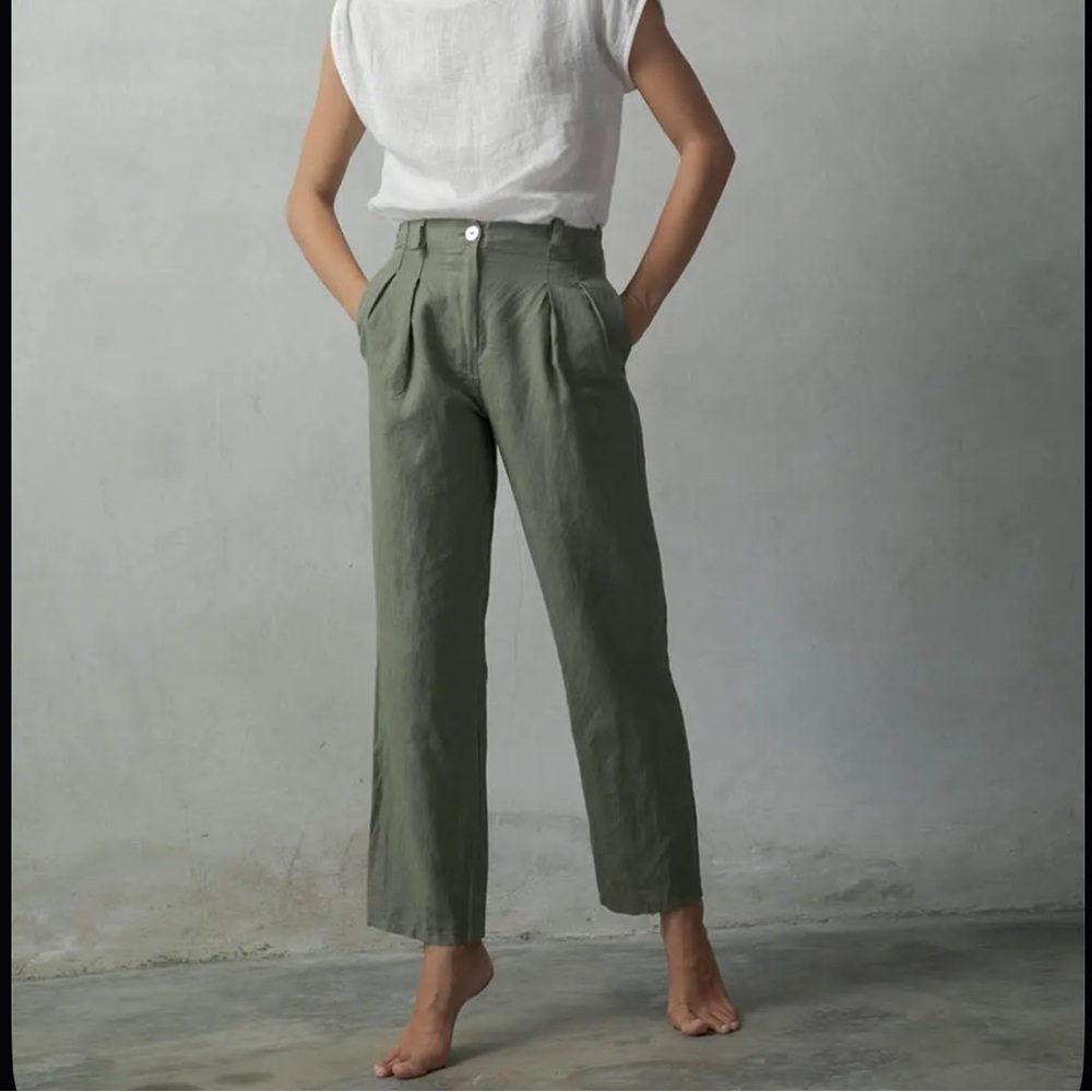 Luxmii Piega Trouser Khaki Olive Green Pants Work Casual Linen‎
